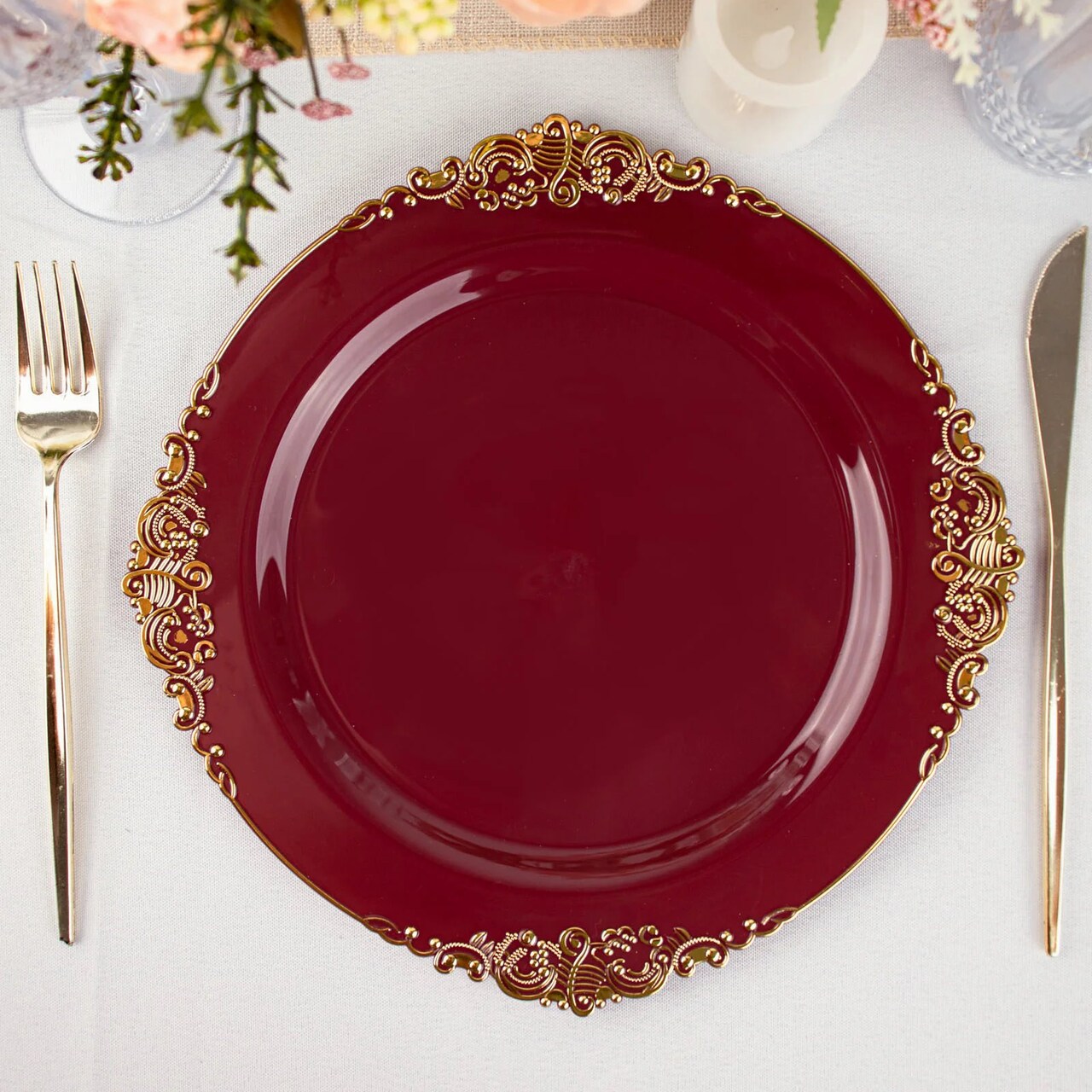 10 Pcs Disposable Plastic Salad Dinner Plates Embossed Baroque Trim Party